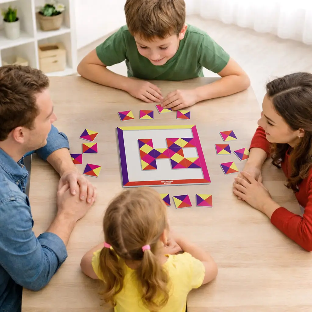 A family playing with UNITED SQUARE POSTER.